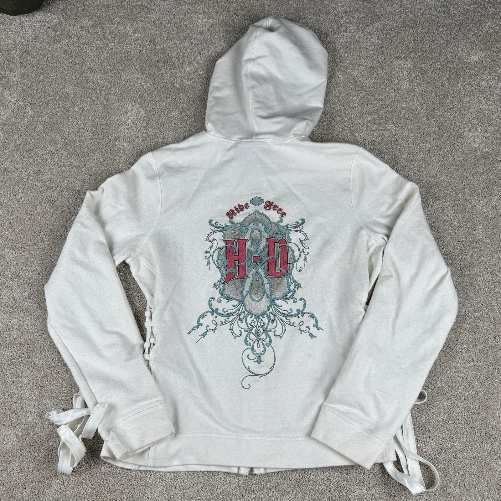 Y2k Harley Davidson Hoodie Vintage Motorcycles Tribal Bedazzled Girls Sweatshirt